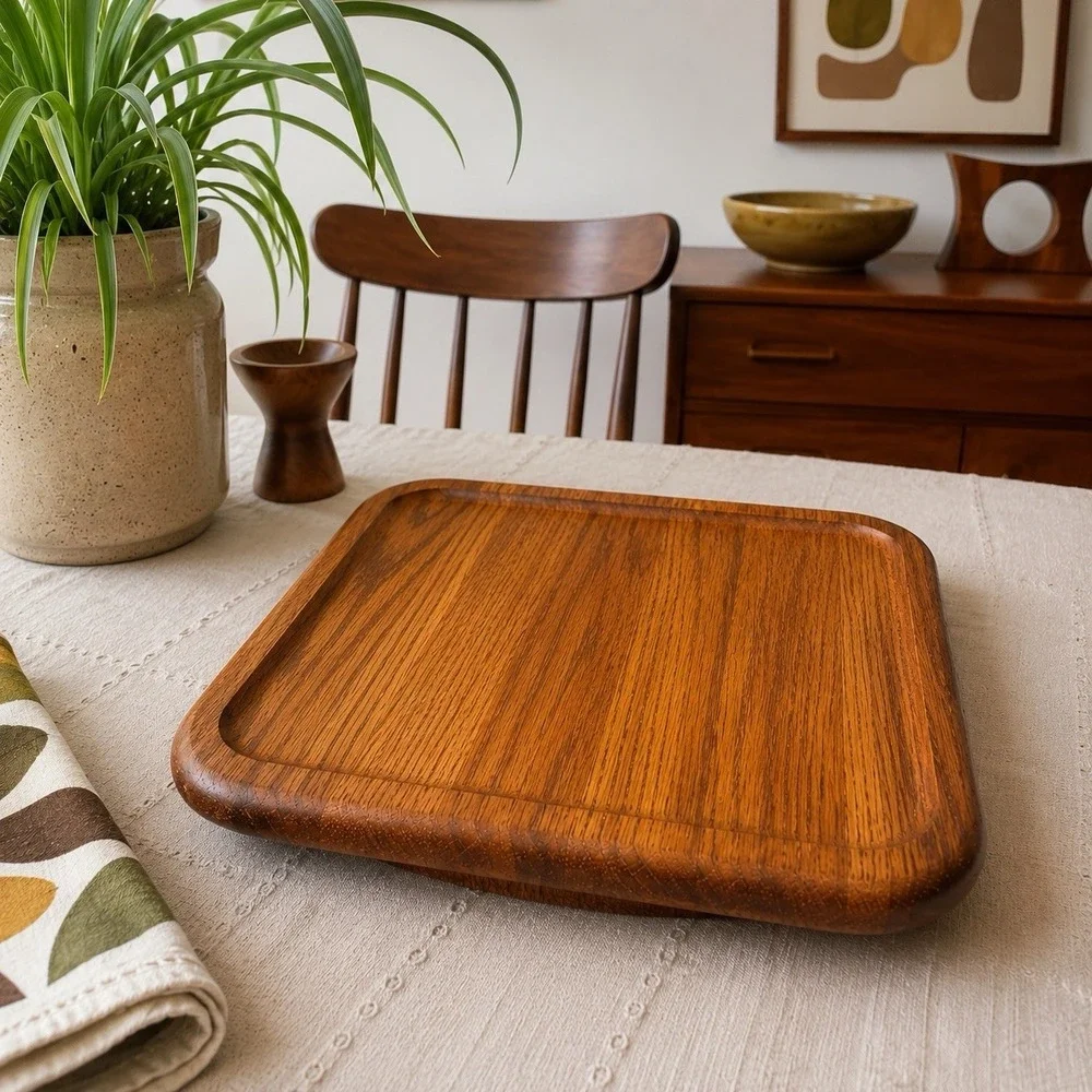 Rare Vintage 1960s Vermillion Oak Lazy Susan MCM Scandi Charcuterie Cheese Board